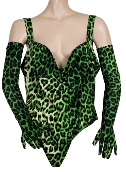 Lizzo Worn Miscreants Green Animal Print Bodysuit and Gloves