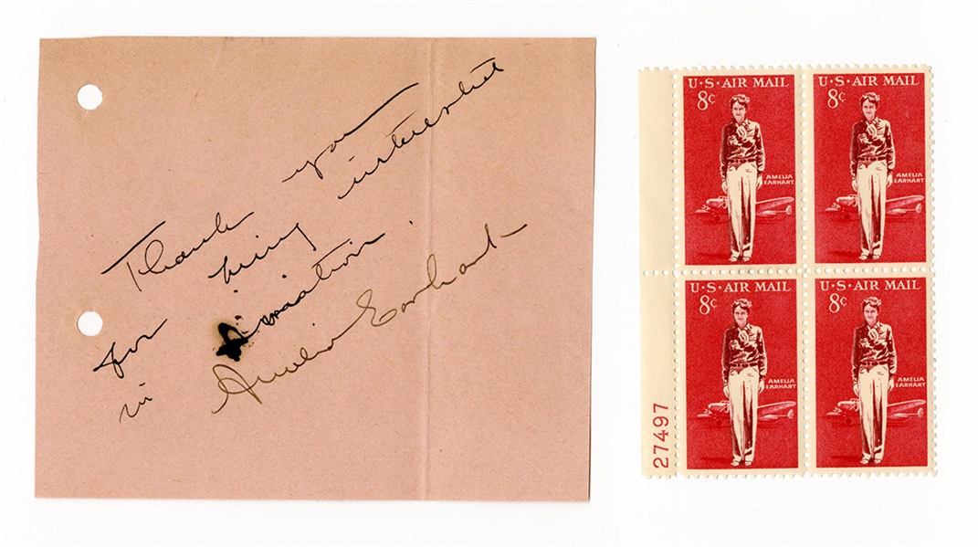 Amelia Earhart Signed Note Page JSA