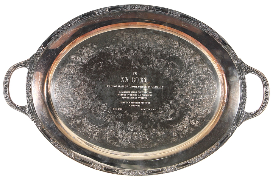 Ty Cobb Engraved 1916 Silver Platter for Leading Role in "Somewhere In Georgia"