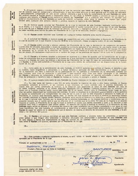 Frank Robinson Signed 1970-71 Puerto Rican League Contract