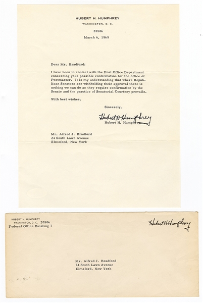 Hubert Humphrey Signed Letter JSA
