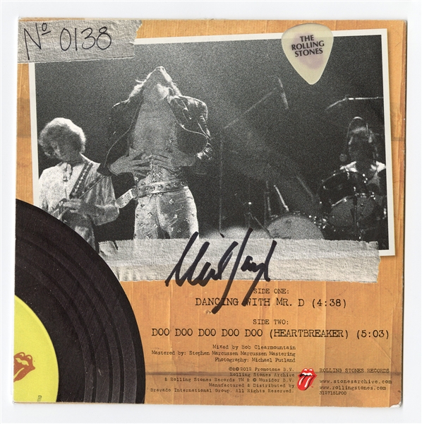 Mick Taylor Signed Rolling Stones "Dancing with Mr. D" 45 Record Sleeve and Guitar Pick