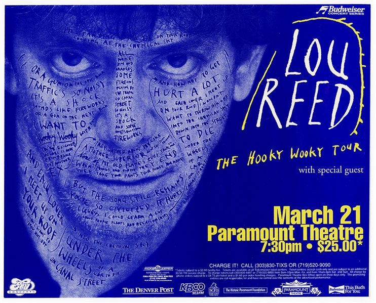 Lou Reed Original "Hooky Wooky" Concert Poster