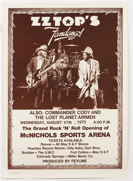 ZZ Top Original 1975 McNichols Sports Arena Concert Poster