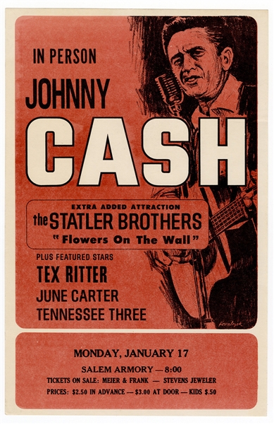 Johnny Cash Original Salem Armory Concert Flyer