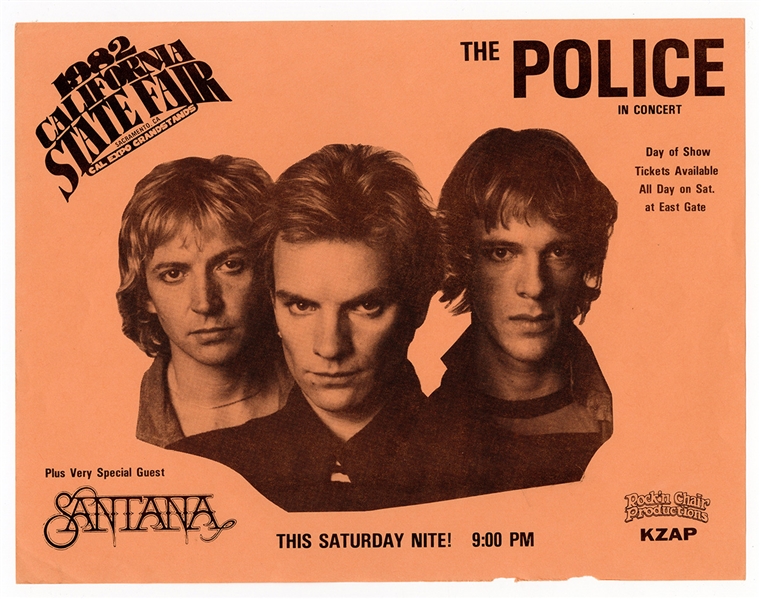 The Police Original 1982 Concert Flyer with Santana