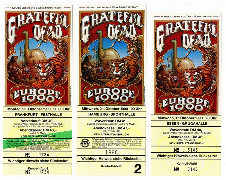 Grateful Dead Unused Rick Griffin European Concert Tickets (3)