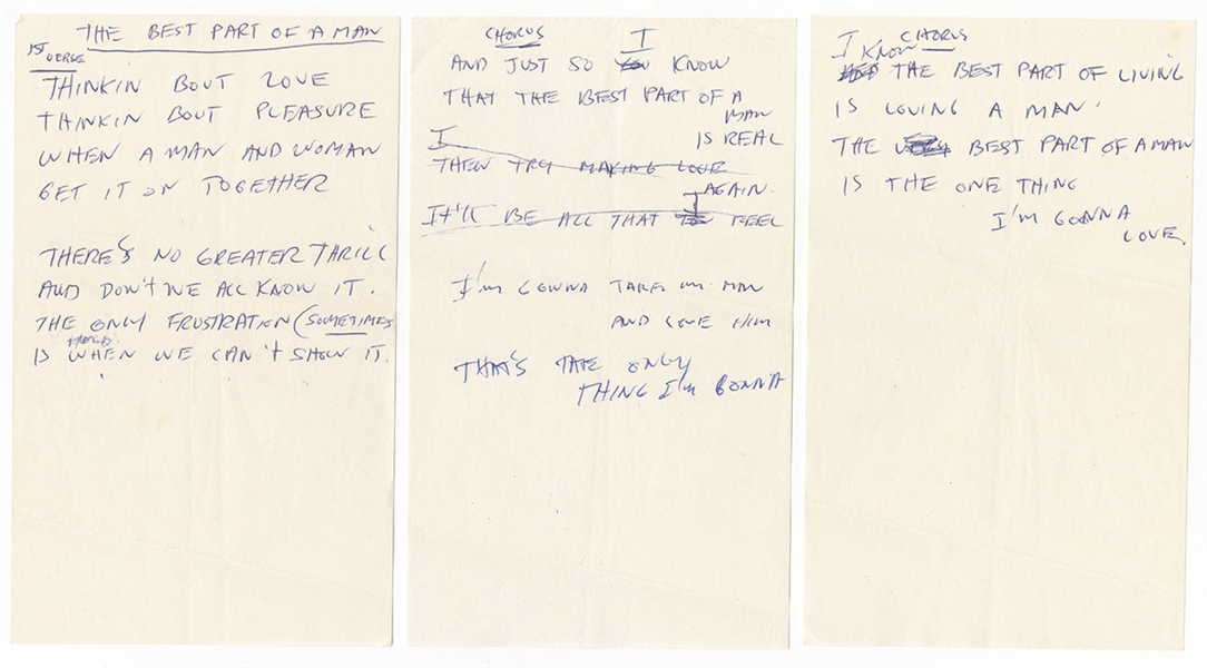 Jack Bruce Handwritten Working Lyrics Titled "The Best Part of a Man"