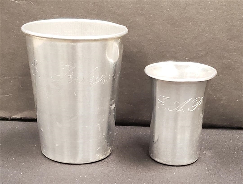 Elvis Presley Owned & Concert Tour Used Silver Etched Initial Shot Cups