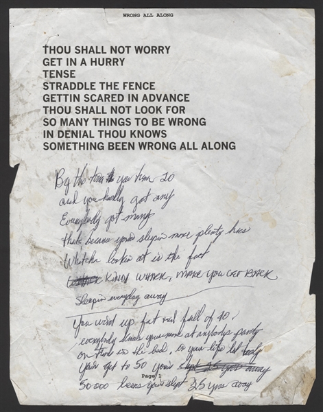 Sly Stone Handwritten Unpublished Working Lyrics