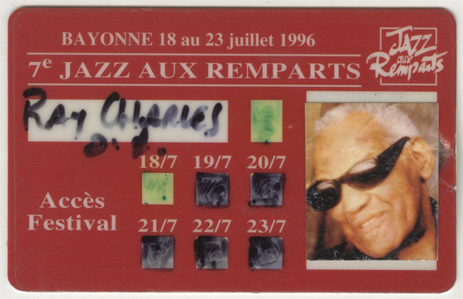 Ray Charles Personally Owned Jazz Aux Remparts Concert Photo ID Laminate