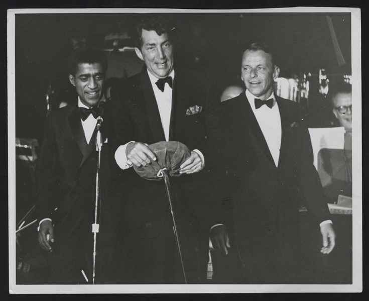 Frank Sinatra, Sammy Davis, Jr. and Dean Martin Original "Rat Pack" Stamped Wire Photograph