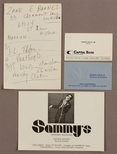 Sammy Davis, Jr. Note and Business Cards
