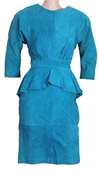 Janet Jackson Owned & Worn Open-Back Aqua Blue Suede Dress