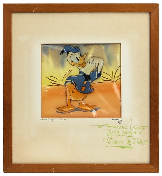 Walt Disney Signed Donald Duck Original Animation Cel With Original Hand Painted Background (Saludos Amigos - 1942) JSA
