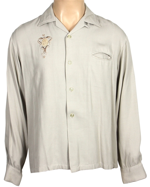 Elvis Presley Owned & Worn Pale Grey Embroidered Shirt