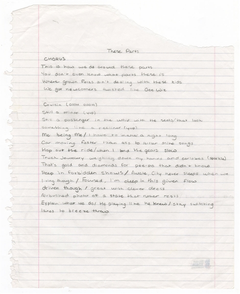 Drake "These Parts" Handwritten Lyrics Beckett