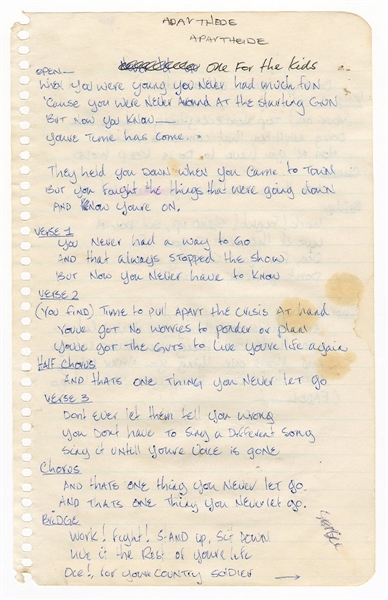 Slash Unreleased Handwritten Lyrics