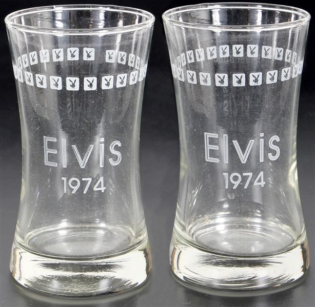 Elvis Presley Owned and Used "Elvis 1974" Engraved Playboy Glasses