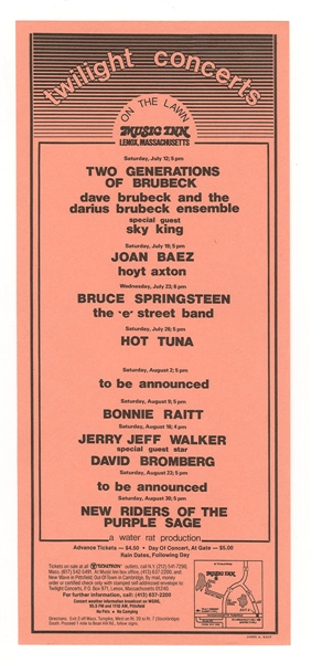 Bruce Springsteen and The E Street Band Original 1975 Twilight Series Music Inn Concert Flyer Handbill