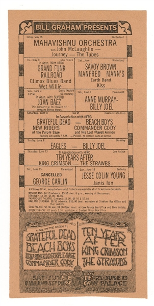 Grateful Dead/KISS/Eagles/Billy Joel Original 1974 Concert Flyer Handbill