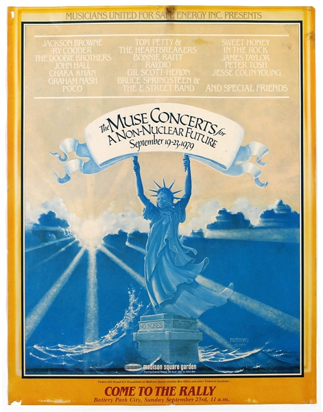 Muse Concerts for a Non-Nuclear Future Original Concert Poster Featuring Bruce Springsteen, Tom Petty, Bonnie Raiit and More