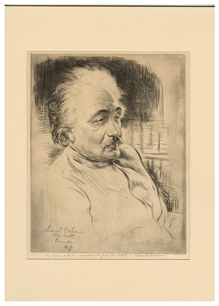 Albert Einstein Signed Original Portrait Signed by Einstein and Artist Samuel Cahan JSA