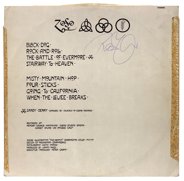 Led Zeppelin Robert Plant Signed “Led Zeppelin IV” Record Sleeve JSA