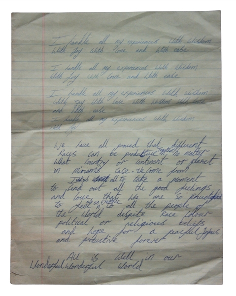 Def Leppard Rick Allen Handwritten Uplifting Poem about Life