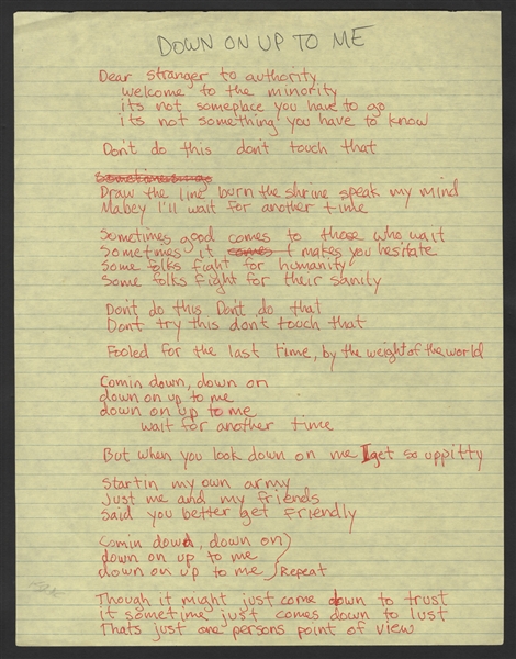 Soul Asylum David Pirner Handwritten "Down On Top Of Me" Lyrics