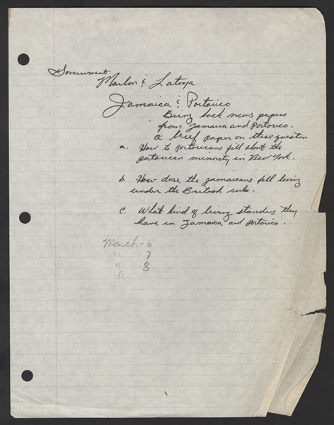 Marlon Jackson Original Handwritten Homework