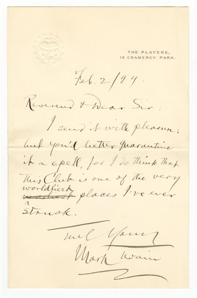 Mark Twain Signed Handwritten Letter with Envelope JSA