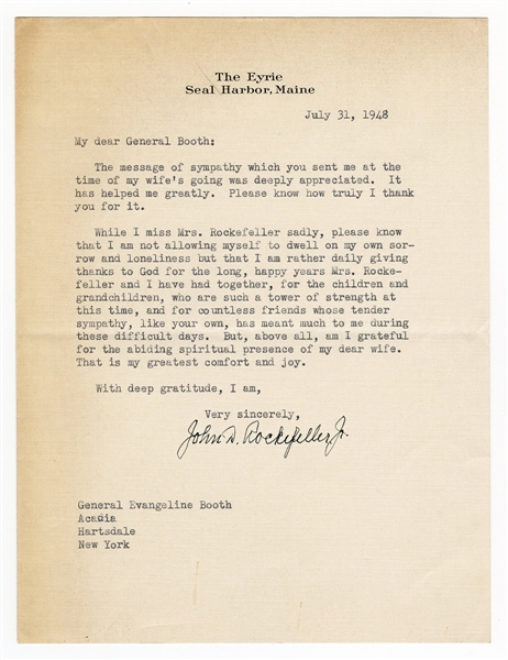 John D. Rockefeller Jr. Signed Letter JSA