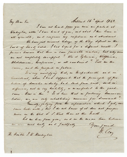 Henry Clay Important 1844 Presidential Campaign Handwritten Signed Letter JSA