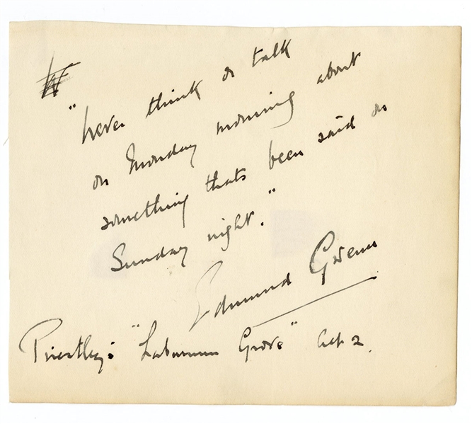 Edmund Gwenn (a.k.a. Kris Kringle) Signed Handwritten Note JSA