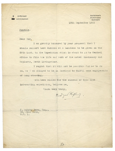 Rudyard Kipling Signed Letter JSA