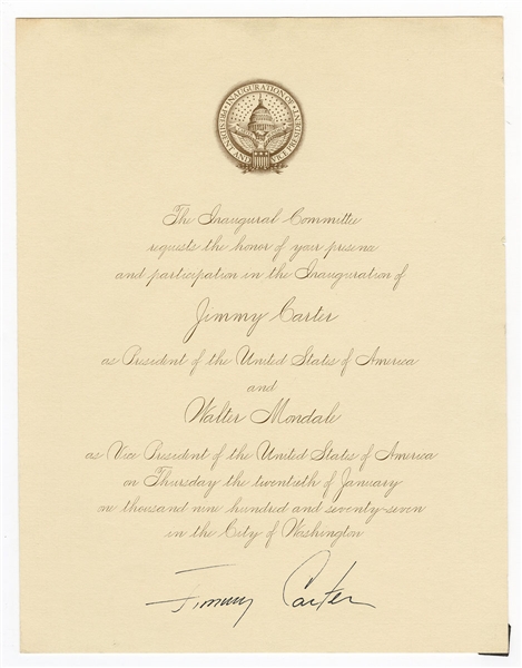 Jimmy Carter Signed Inauguration Invitation Letter JSA