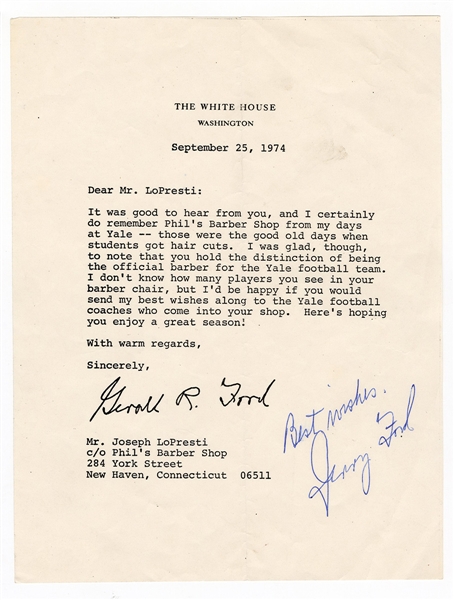 Gerald Ford Signed White House Letter JSA