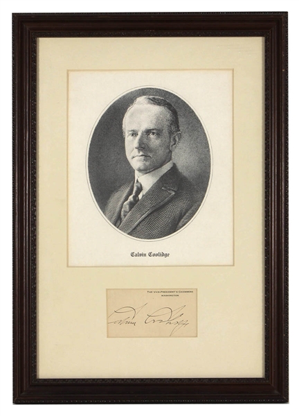 Calvin Coolidge Signed Vice Presidential Chambers Signature Card JSA