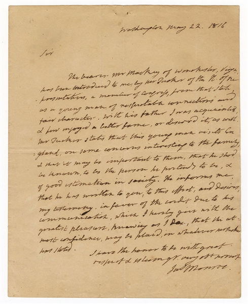 James Monroe Handwritten Letter to John Quincy Adams JSA