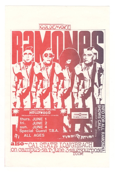 Ramones Circa 1980s Original Concert Flyer Handbill