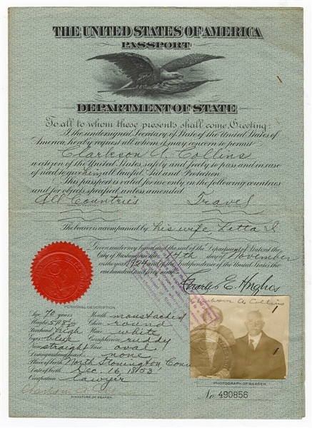 Lot Detail - Charles E.Hughes Signed Passports (2)