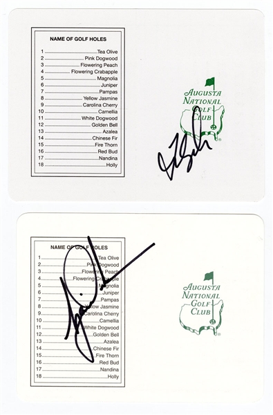 Tiger Woods, Arnold Palmer, Phil Mickelson and Fred Couples Signed Masters Scorecards