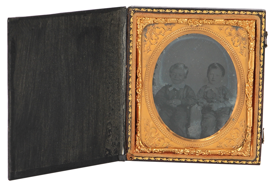 Two Young Boys Partially Encased Tintype