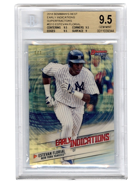 2018 Bowman’s Best Early Indications Superfractors Estevan Florial 1 of 1 BGS 9.5 Card