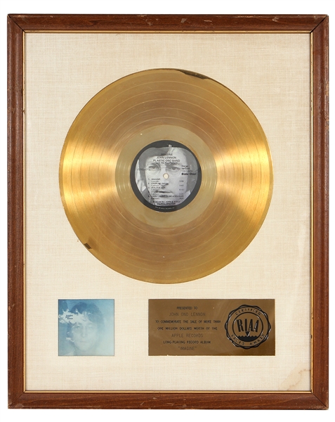 John Lennon "Imagine" Original RIAA White Matte Gold Album Award Presented to John Ono Lennon