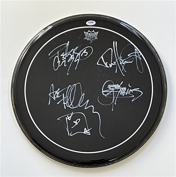 KISS Band Signed & Stage Used Drumhead PSA