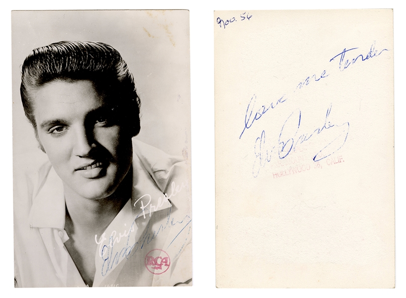 Elvis Presley TWICE Signed and "Love Me Tender" Lyric Inscribed Original Photograph