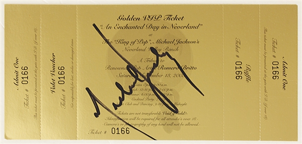 Michael Jackson Beautifully Signed "An Enchanted Day In Neverland" Original Golden Ticket