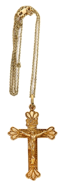 Elvis Presleys Owned and Worn 14kt Gold Crucifix Necklace